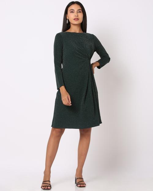 Knotted Boat-Neck A-Line Dress