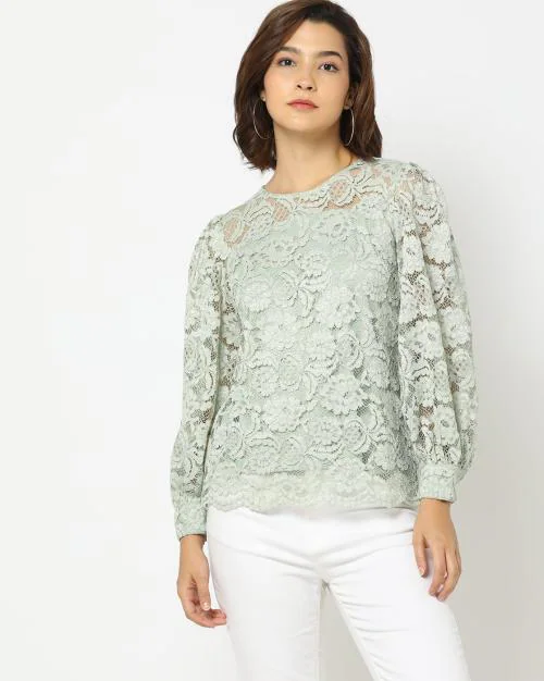 Lace Top with Sheer Sleeves