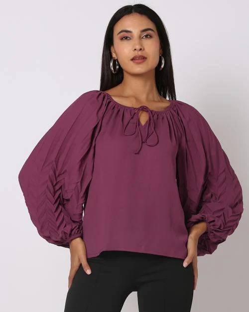 Chevron Accordian Pleat Relaxed Fit Top