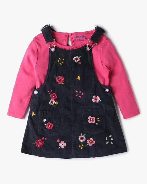 Girls Embroidered Dungaree with Top