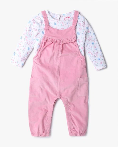 Girls Printed T-Shirt & Dungaree Set