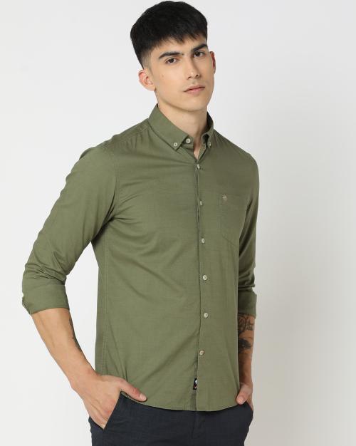 Men Slim Fit Shirt with Button-Down Collar