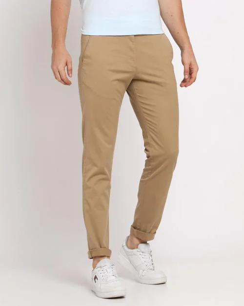 Men Tapered Fit Flat-Front Chinos