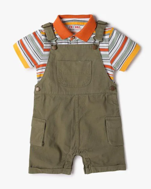 Boys Striped T-Shirt & Dungaree Set