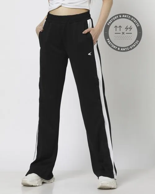 Women Solid Sleeve Panel Side Snap Open Track Pants