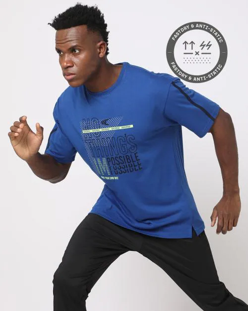 Men Typographic Print Boxy Fit Crew-Neck T-Shirt