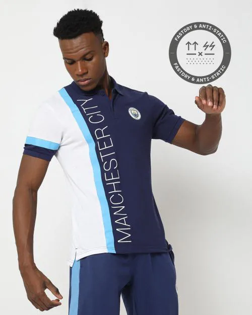 Mancity Polo T-Shirt with Color Block