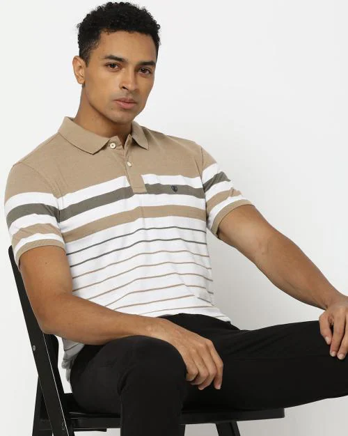 Men Striped Slim Fit Polo T-Shirt