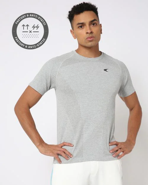 Men Ribbed Regular Fit Training T-Shirt