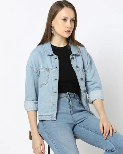 Women Washed Fitted Denim Jacket