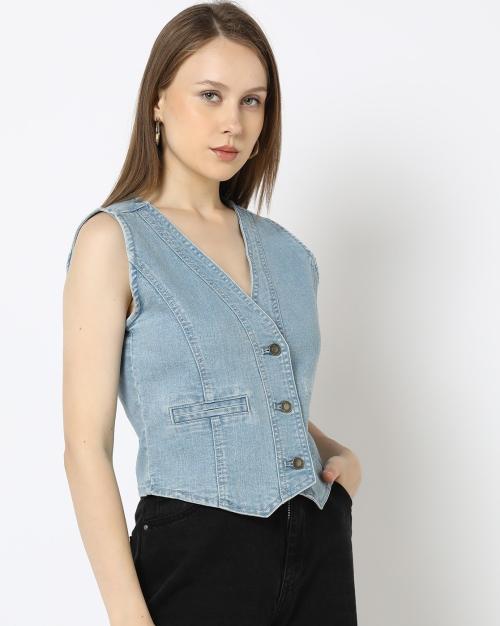 Women Slim Fit Denim Vest Coat
