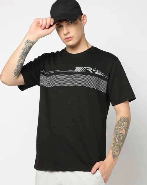 Men T1 Print Boxy Fit Crew-Neck T-Shirt