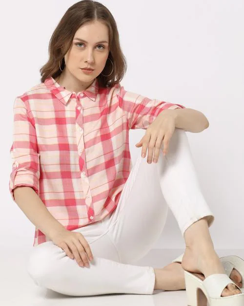 Women Plaid Checked Relaxed Fit Shirt