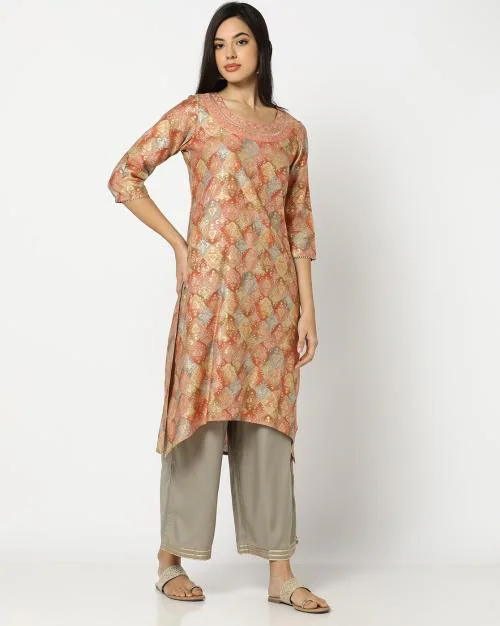 Women Embroidered Yoke Kurta & Palazzos Set