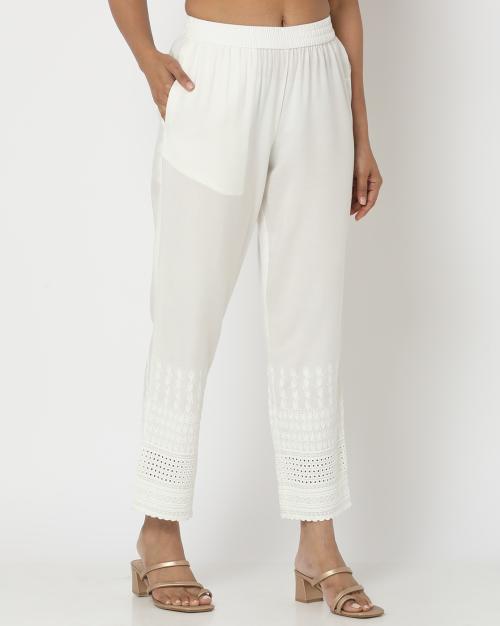 Women Pants with Embroidered Hem