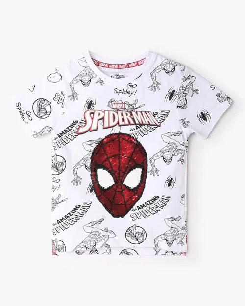 Buy Boys Spiderman Print Regular Fit Crew-Neck T-Shirt Online at Best Prices in India - JioMart.