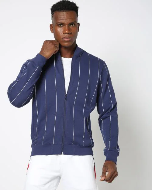 Men Striped Zip-Front Bomber Jacket