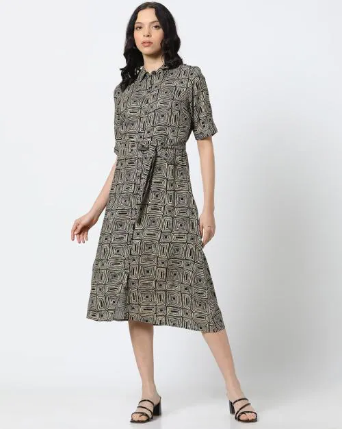 Women Geometric Print Shirt Dress