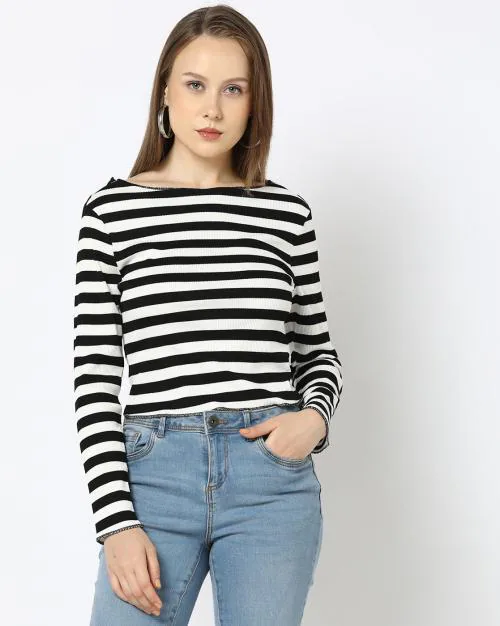 Women Striped Boat-Neck Top