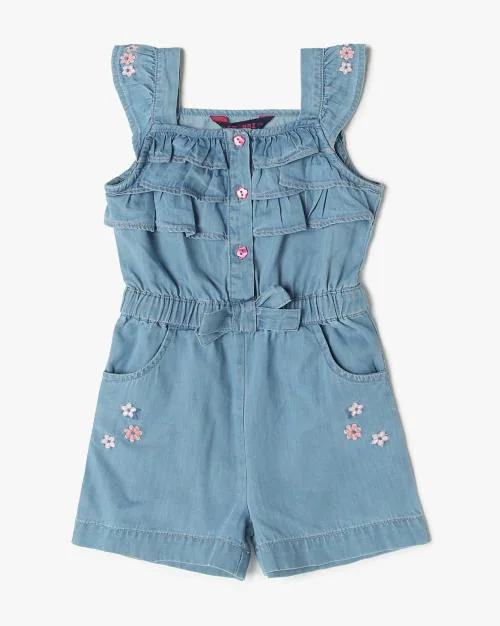 Light-Wash Ruffled Dungaree