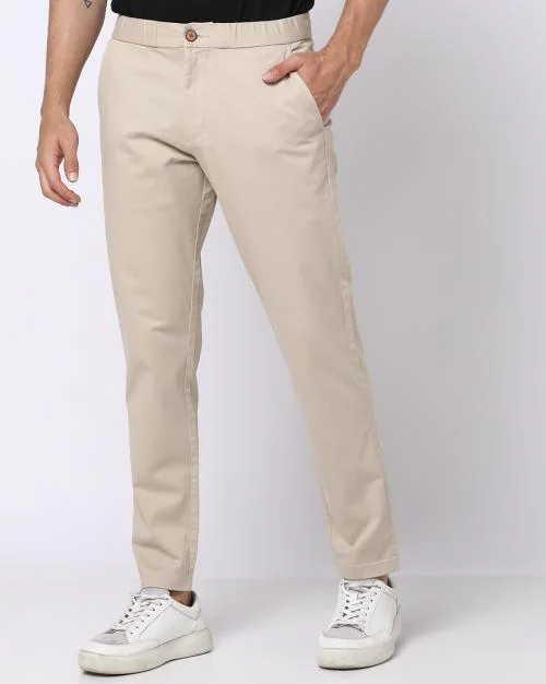 Men Flat-Front Tapered Fit Trousers