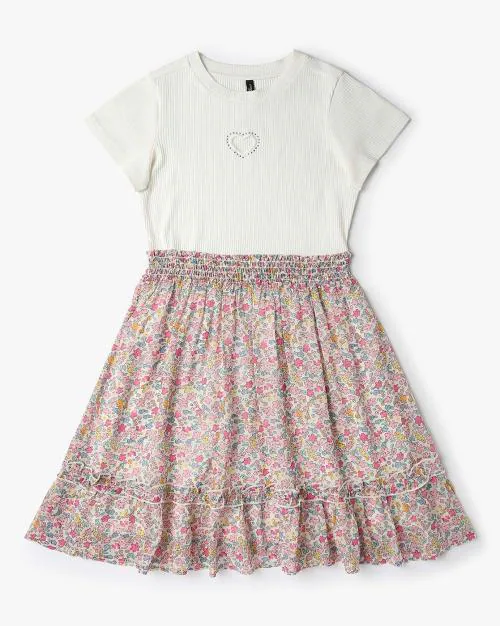 Girls Floral Print Fit & Flare Dress