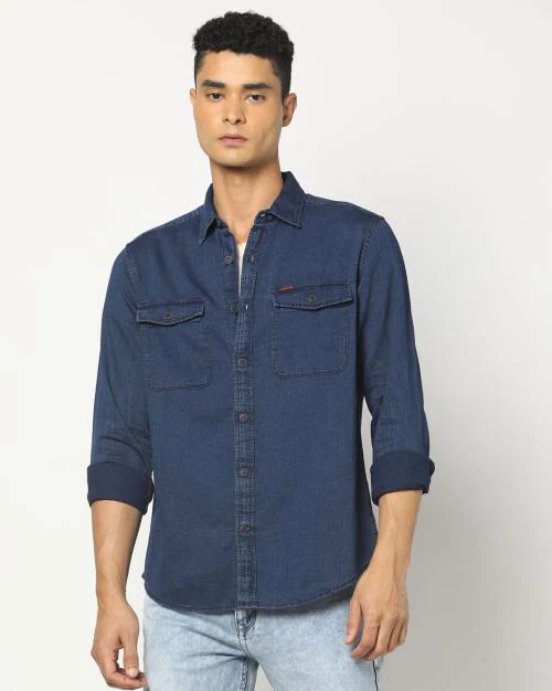 Men Slim Fit Denim Shirt