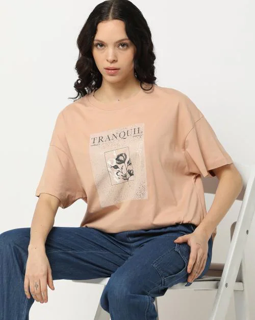 Women Graphic Print Loose Fit Crew-Neck T-Shirt
