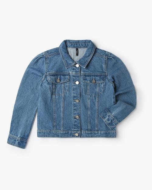 Girls Denim Jacket with Flap Pockets