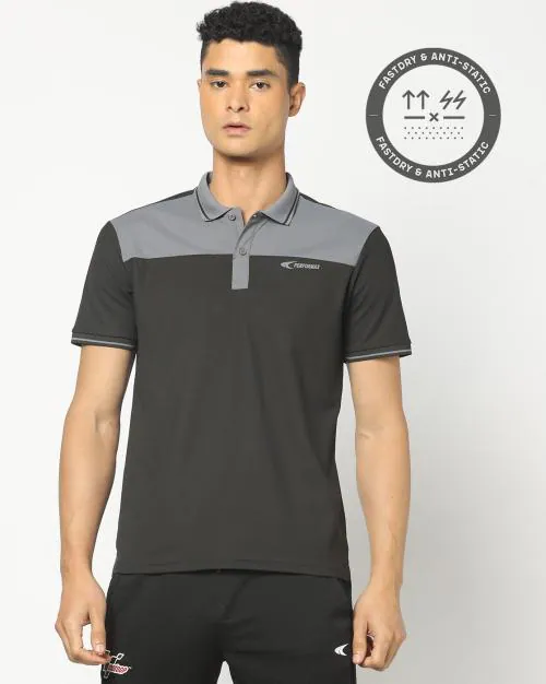 Men Colourblock Regular Fit Polo T-Shirt