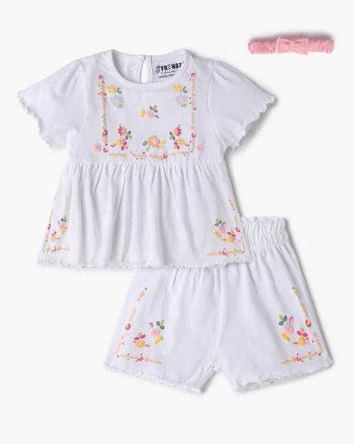 Girls Floral Print Top & Shorts Set