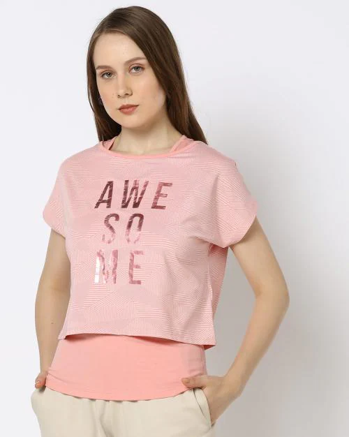 Women Printed Round-Neck Twofer Top