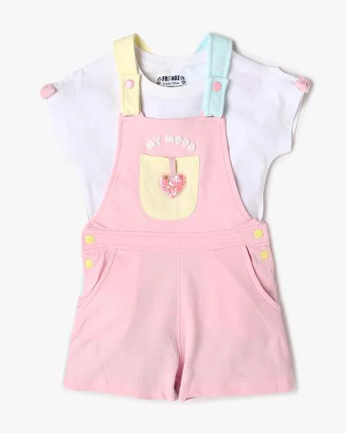 Girls Regular Fit Dungarees with Top