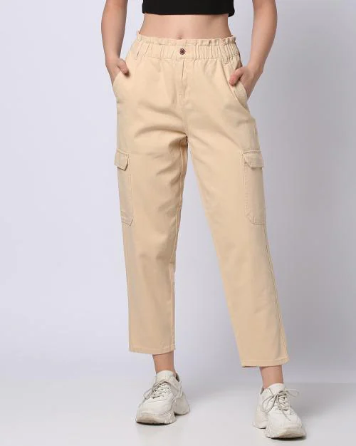 Women Paperbag Waist Cargo Trousers