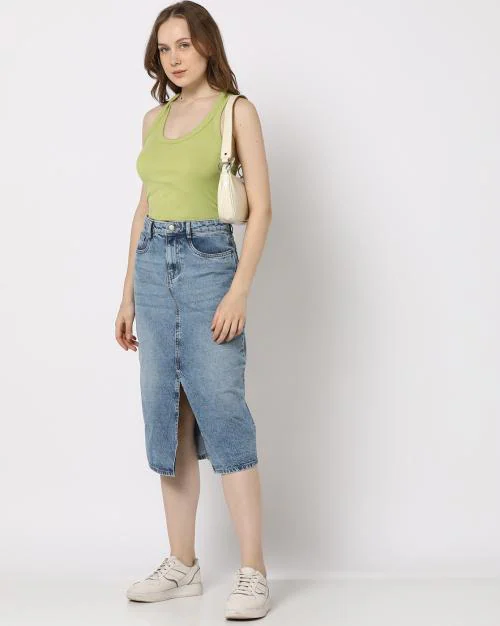 Women High-Rise Denim Pencil Skirt