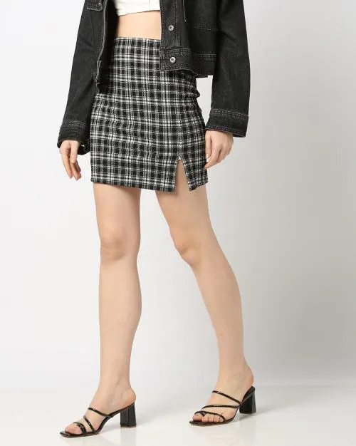 Women Checked Mini A-Line Skirt