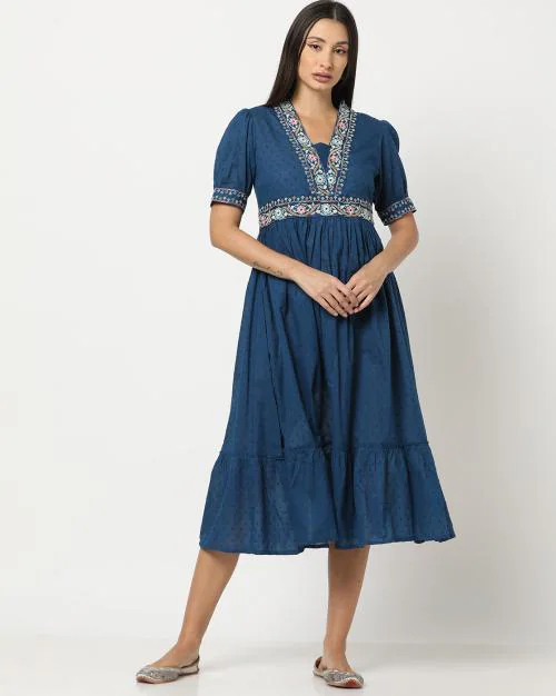 Women Swiss-Dot Fit & Flare Dress