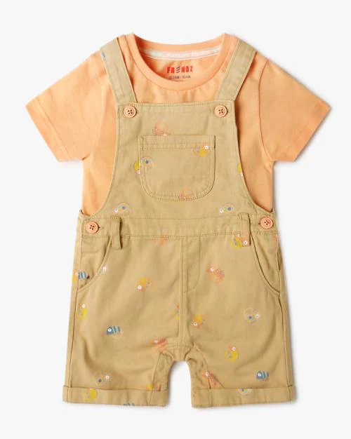 Boys Printed Dungaree with T-Shirt
