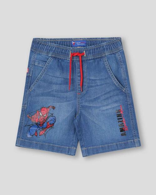 Boys Spider-Man Print Regular Fit Denim Shorts