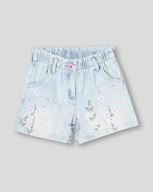 Girls Embroidered Regular Fit Shorts