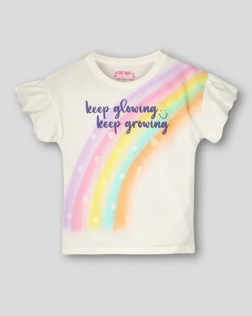 Girls Printed Relaxed Fit Round-Neck T-Shirt