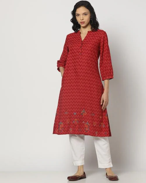 Women Chevron Print Straight Kurta