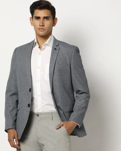 Men Heathered Regular Fit Single-Breasted Blazer
