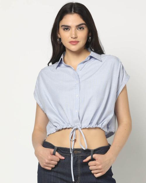 Women Striped Tailored Fit Crop Shirt
