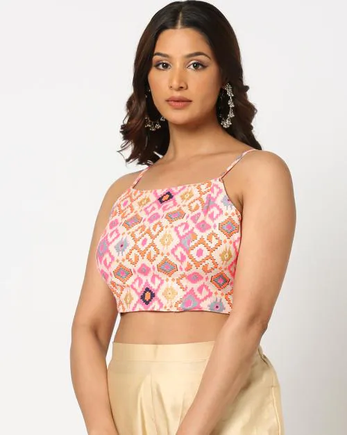 Women Strappy Geometric Print Relaxed Fit Crop Top