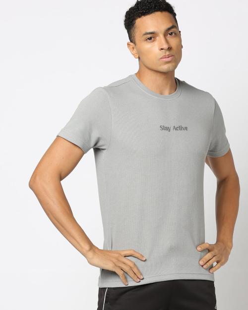 Men Ribbed Regular Fit Crew-Neck T-Shirt