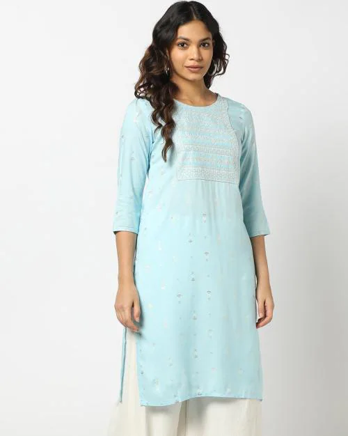 Women Embroidered Straight Kurta