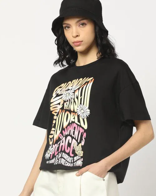 Women Printed Oversized Fit Crew-Neck T-Shirt
