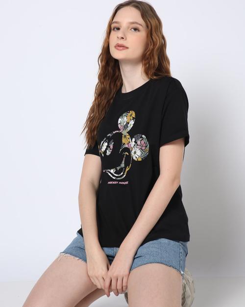 Women Micky Mouse Print Boxy Fit Crew-Neck T-Shirt