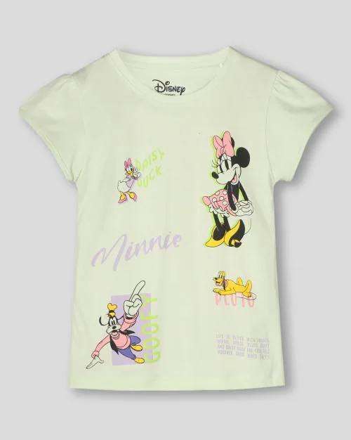 Girls Minnie Mouse Print Round-Neck T-Shirt